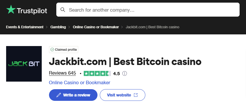 Jackbit Casino user reviews on Trustpilot