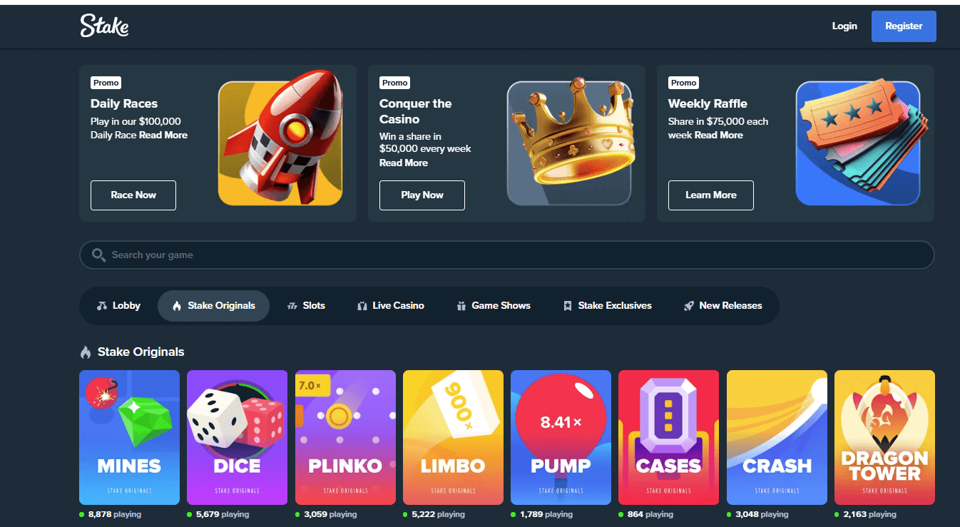 stak casino crash games section